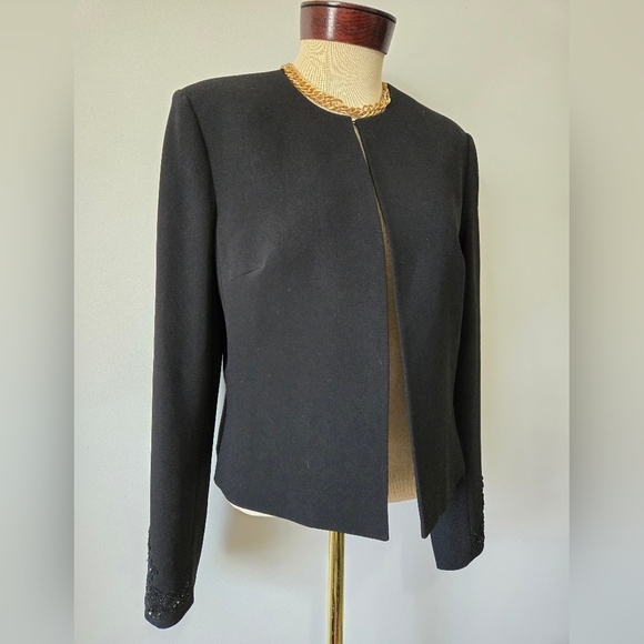 ALBERT NIPON Vintage Designer Black Blazer With Beaded Sleeves. Size 12 - Picture 2 of 11
